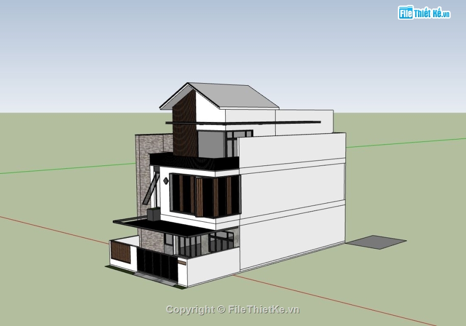 biệt thự 3 tầng,sketchup biệt thự 3 tầng,phối cảnh biệt thự 3 tầng