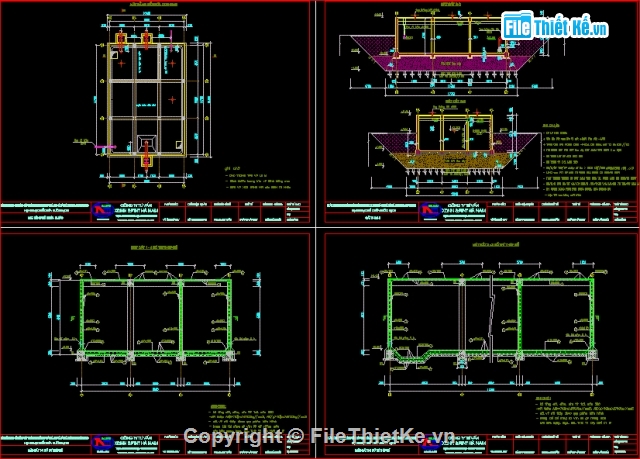 File cad bản vẽ Bể chứa nước sạch 650m³(kiến trúc+kết cấu)