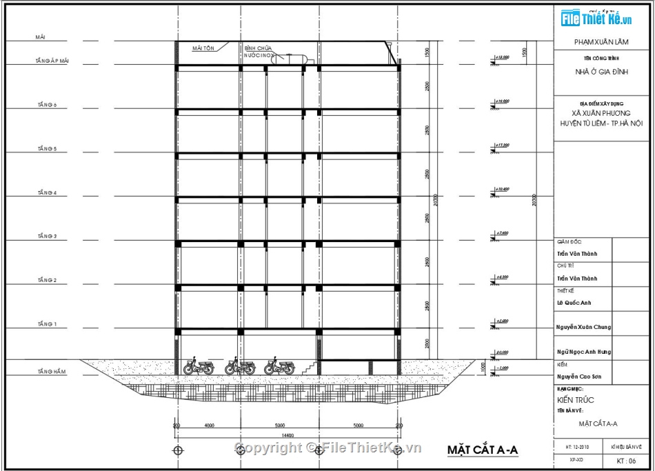 Nhà trọ 6 tầng,Thiết kế nhà trọ 6 tầng,Bản vẽ nhà trọ 6 tầng,nhà trọ 6 tầng 5.2x14.4m,file cad nhà trọ 6 tầng,autocad nhà trọ 6 tầng