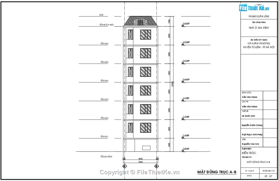 Nhà trọ 6 tầng,Thiết kế nhà trọ 6 tầng,Bản vẽ nhà trọ 6 tầng,nhà trọ 6 tầng 5.2x14.4m,file cad nhà trọ 6 tầng,autocad nhà trọ 6 tầng