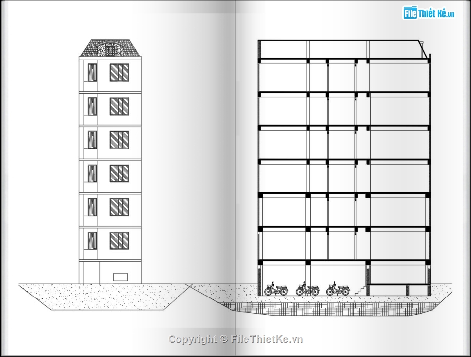 Nhà trọ 6 tầng,Thiết kế nhà trọ 6 tầng,Bản vẽ nhà trọ 6 tầng,nhà trọ 6 tầng 5.2x14.4m,file cad nhà trọ 6 tầng,autocad nhà trọ 6 tầng