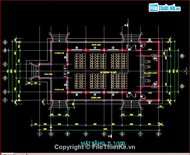 hội trường 100 chỗ,bản vẽ nhà hội trường,thiết kế hội trường,mẫu hội trường đẹp