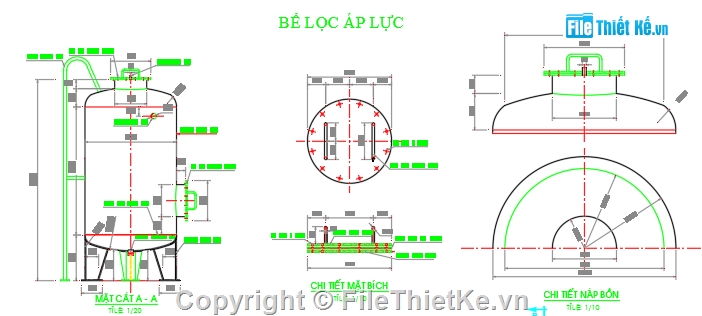 thiết kế bồn lọc áp lực,bồn lọc áp lực,file cad bồn lọc áp lực