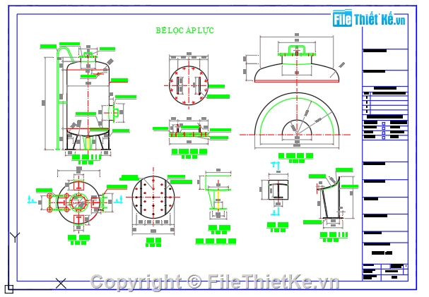 thiết kế bồn lọc áp lực,bồn lọc áp lực,file cad bồn lọc áp lực