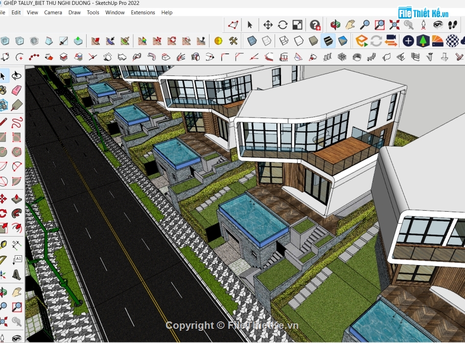 thiết kế thi công,bản vẽ biệt thự nghỉ dưỡng,mẫu sketchup biệt thự 3 tầng 12x20m,file autocad biệt thự nghỉ dưỡng