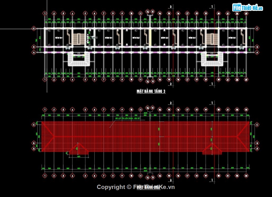 nhà lớp học,lớp học 3 tầng,file cad nhà lớp học