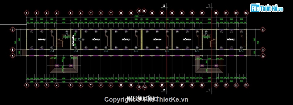 nhà lớp học,lớp học 3 tầng,file cad nhà lớp học