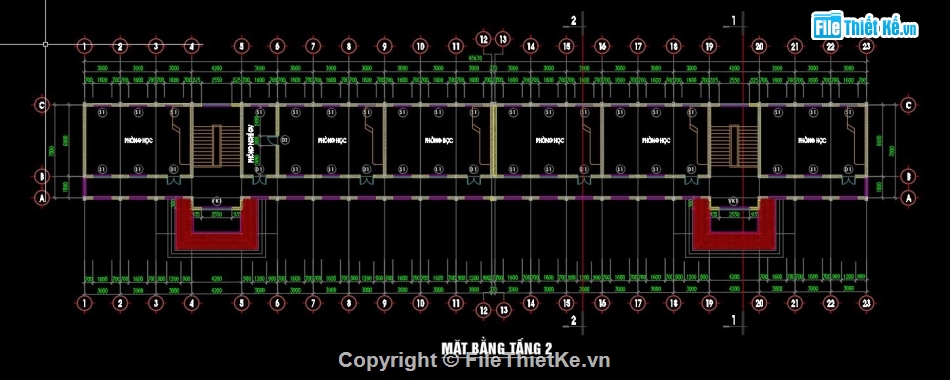 nhà lớp học,lớp học 3 tầng,file cad nhà lớp học
