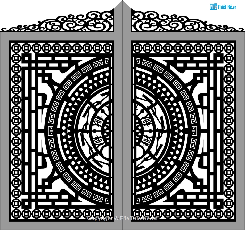 cad cổng trống đồng 2 cánh,file cnc cổng 2 cánh,mẫu cnc cổng 2 cánh