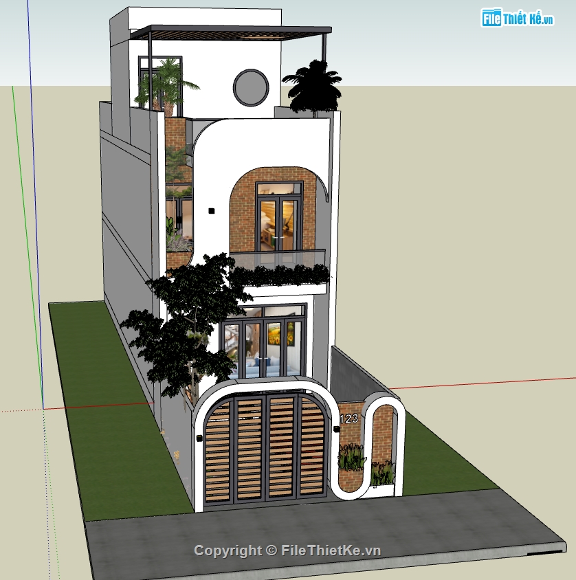 file su nhà phố 2 tầng 1 tum,model sketchup nhà phố 2 tầng 1 tum,file sketchup nhà phố 2 tầng 1 tum,3d nhà phố 2 tầng 1 tum