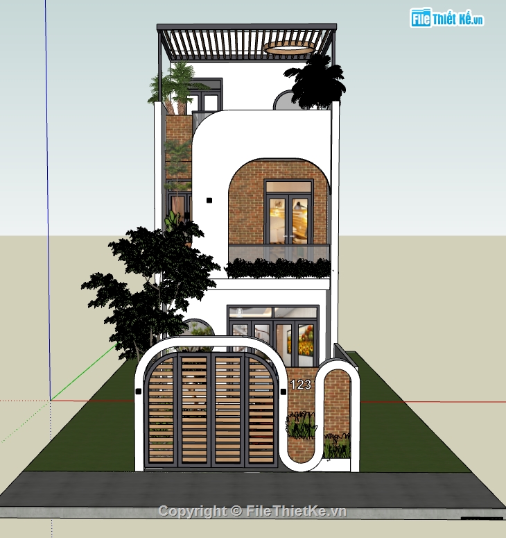 file su nhà phố 2 tầng 1 tum,model sketchup nhà phố 2 tầng 1 tum,file sketchup nhà phố 2 tầng 1 tum,3d nhà phố 2 tầng 1 tum