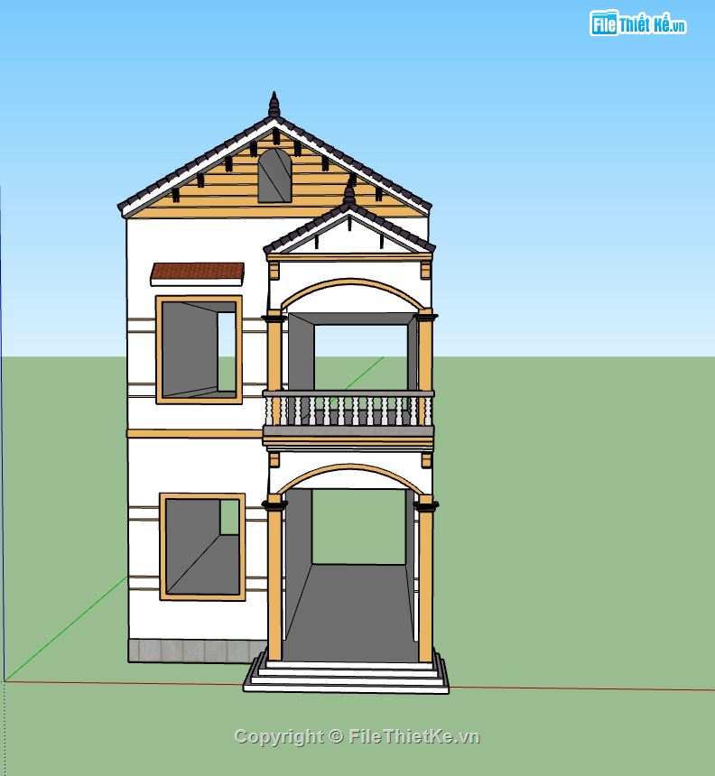 nhà phố 2 tầng,model sketchup nhà phố 2 tầng,hồ sơ thiết kế nhà phố 2 tầng,phối cảnh nhà phố 2 tầng