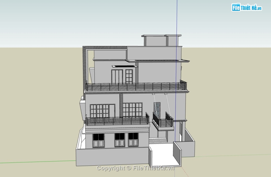 biệt thự 3 tầng,biệt thự hiện đại 3 tầng,sketchup biệt thự