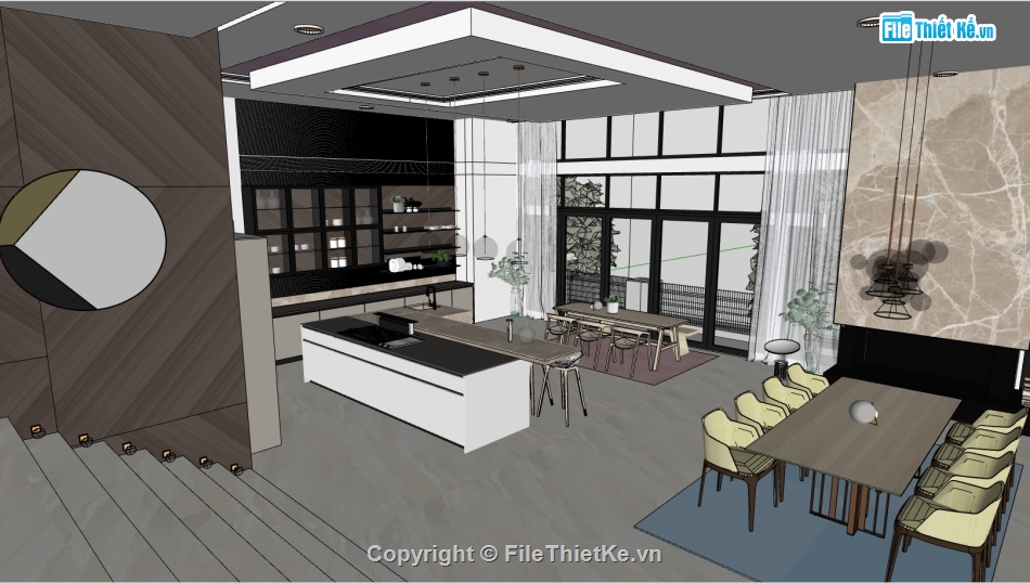 nội thất khách bếp sketchup,File sketchup nội thất phòng khách,mẫu sketchup nội thất phòng bếp