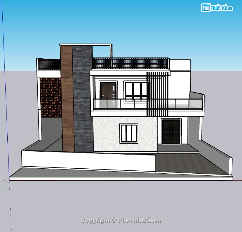 nhà 2 tầng,sketchup nhà 2 tầng,sketchup nhà 2 tầng hiện đại