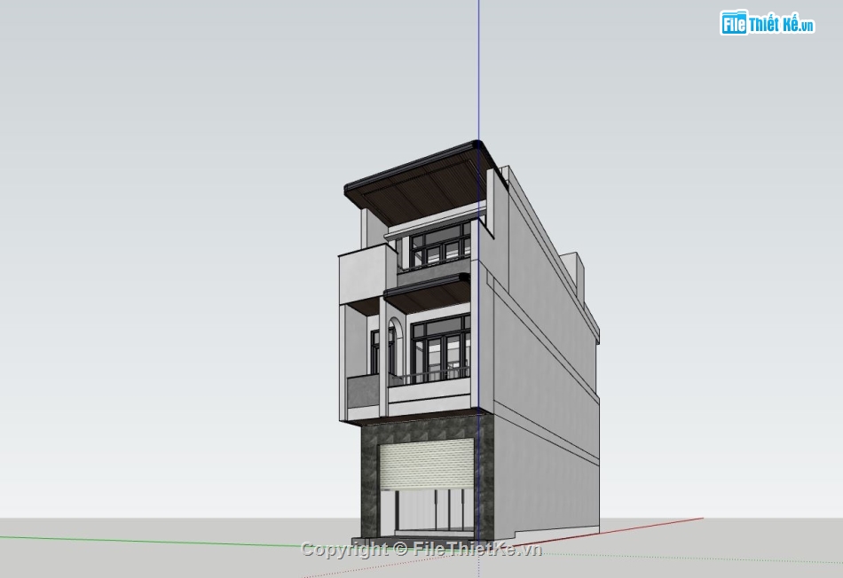 nhà phố 3 tầng,sketchup nhà phố 3 tầng,phối cảnh nhà phố,nhà phố hiện đại