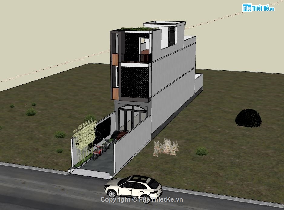 nhà phố 3 tầng,file sketchup nhà phố,phối cảnh nhà phố 3 tầng