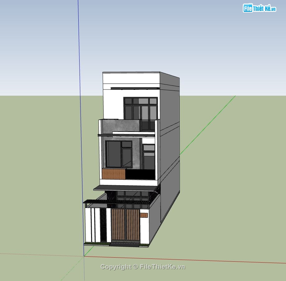 nhà phố 3 tầng,sketchup nhà phố 3 tầng,phối cảnh nhà phố