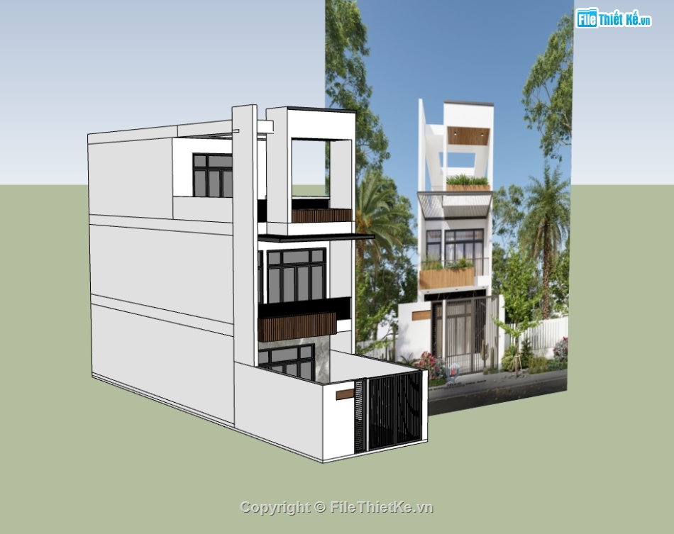 nhà phố 3 tầng,su nhà phố,sketchup nhà phố