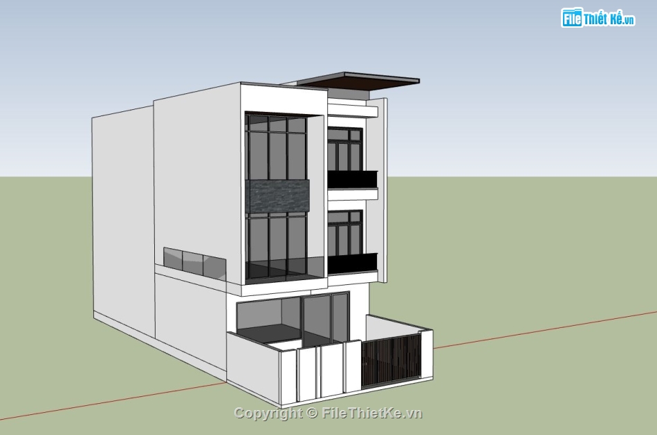 nhà phố 3 tầng,nhà 3 tầng mái bằng,sketchup nhà phố 3 tầng,phối cảnh nhà phố