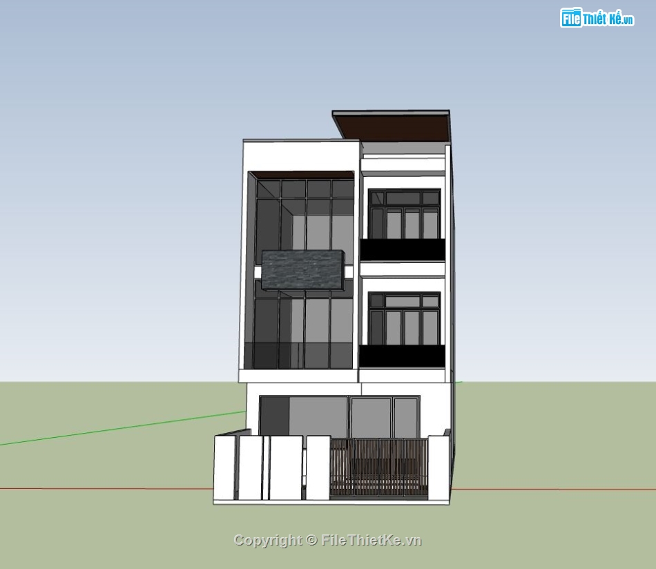 nhà phố 3 tầng,nhà 3 tầng mái bằng,sketchup nhà phố 3 tầng,phối cảnh nhà phố