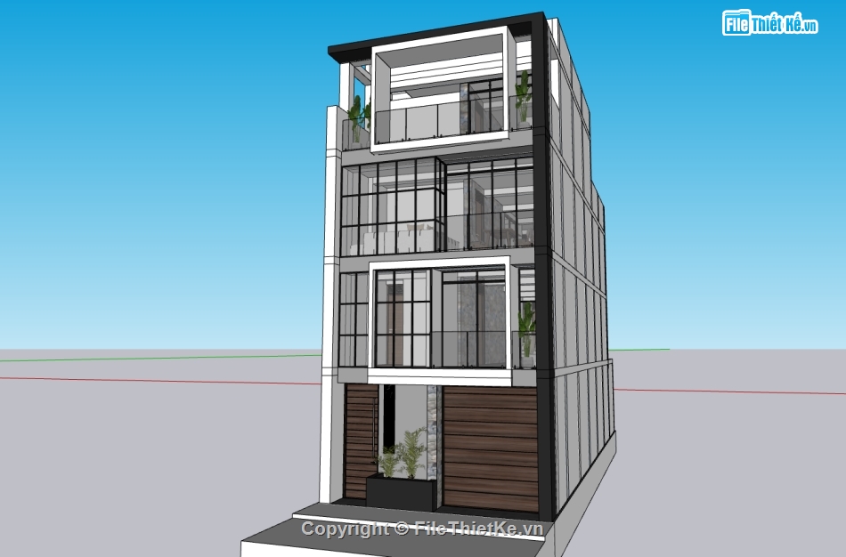 nhà 4 tầng,su nhà phố,sketchup nhà phố