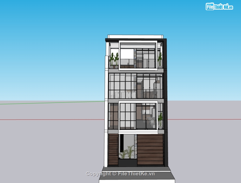 nhà 4 tầng,su nhà phố,sketchup nhà phố