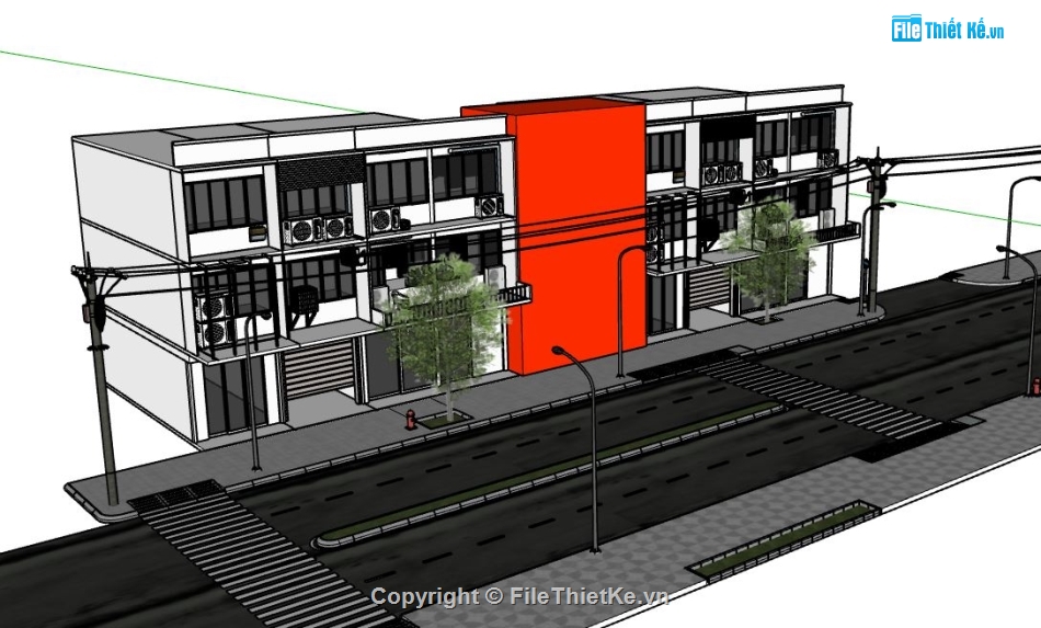 nhà phố 2 tầng,model su nhà phố 2 tầng,sketchup nhà phố 2 tầng