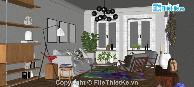 full setting ánh sáng vật liệu,nội thất đẹp,Sketchup nội thất,File nội thất