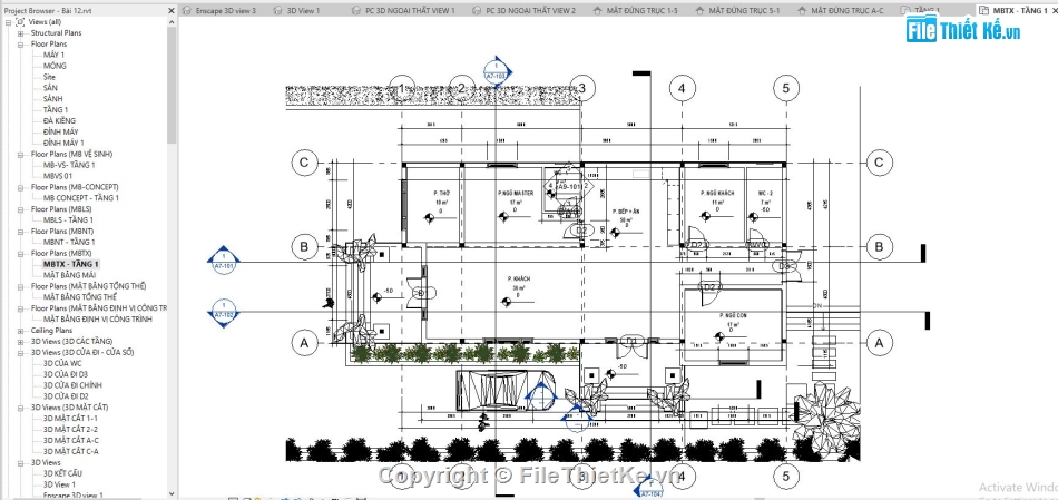 File revit Biệt thự vườn,Bản vẽ revit Biệt thự vườn,revit biệt thự 1 tầng,File revit Biệt thự 1 tầng