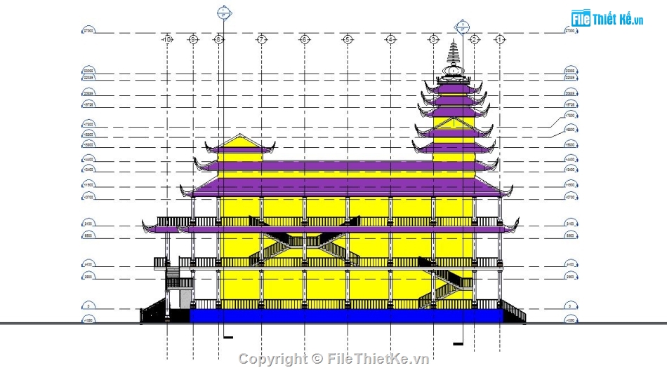 kiến trúc chùa phước long,revit chùa 3 tầng,kiến chùa đẹp,revit thiết kế chùa,kiến trúc đình chùa