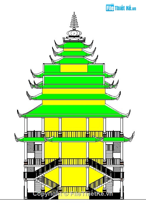 kiến trúc chùa phước long,revit chùa 3 tầng,kiến chùa đẹp,revit thiết kế chùa,kiến trúc đình chùa