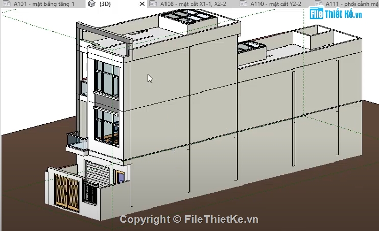 nhà phố 3 tầng revit,Revit nhà phố 3 tầng,file revit nhà phố 3 tầng,revit nhà phố,Nhà phố 3 tầng 5.38x22.85m