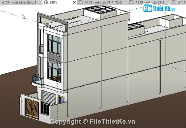 nhà phố 3 tầng revit,Revit nhà phố 3 tầng,file revit nhà phố 3 tầng,revit nhà phố,Nhà phố 3 tầng 5.38x22.85m