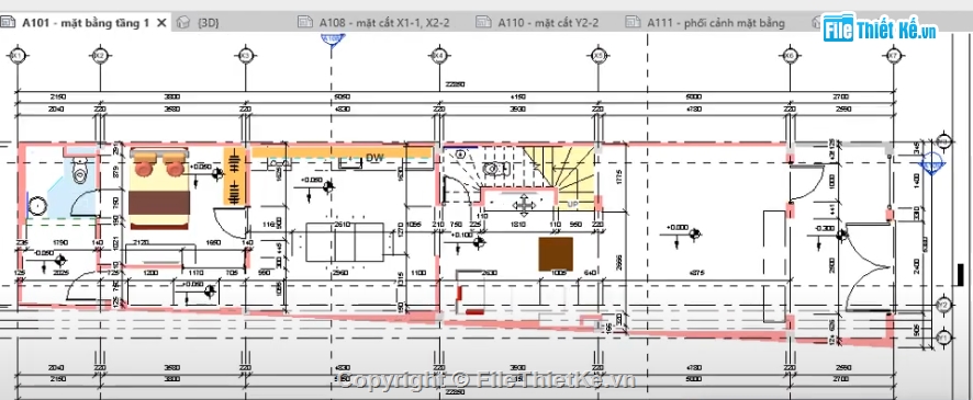 nhà phố 3 tầng revit,Revit nhà phố 3 tầng,file revit nhà phố 3 tầng,revit nhà phố,Nhà phố 3 tầng 5.38x22.85m