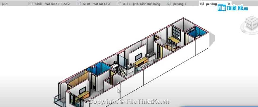 nhà phố 3 tầng revit,Revit nhà phố 3 tầng,file revit nhà phố 3 tầng,revit nhà phố,Nhà phố 3 tầng 5.38x22.85m