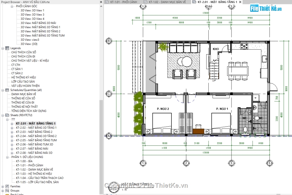 revit nhà phố 2 tầng,nhà phố 2 tầng 1 tum revit,revit nhà phố 9x12m,revit nhà phố