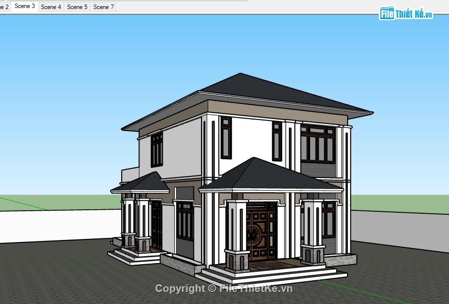 biệt thự 2 tầng,biệt thự hiện đại,sketchup biệt thự,file su biệt thự 2 tầng,su biệt thự 2 tầng,Sketchup 2017 biệt thự 2 tầng