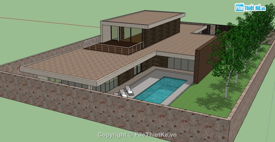 biệt thự sketchup,model su biệt thự 1 tầng,file sketchup biệt thự 1 tầng