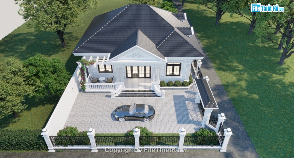 Biệt thự 1 tầng 14.5x13m,Model su biệt thự 1 tầng,Sketchup biệt thự 1 tầng,file sketchup biệt thự 1 tầng,biệt thự 1 tầng sketchup