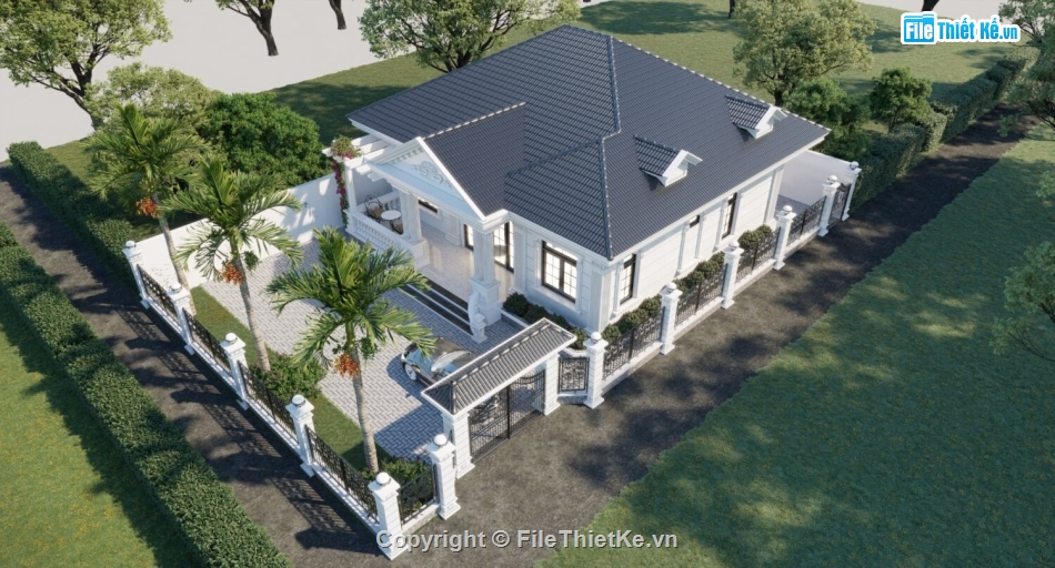 Biệt thự 1 tầng 14.5x13m,Model su biệt thự 1 tầng,Sketchup biệt thự 1 tầng,file sketchup biệt thự 1 tầng,biệt thự 1 tầng sketchup