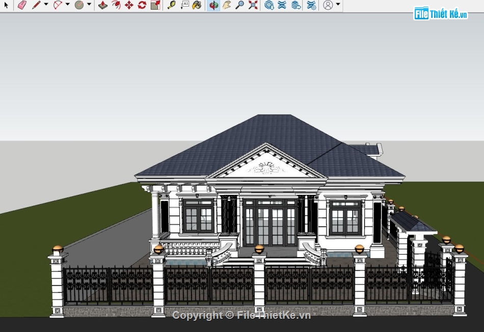 Biệt thự 1 tầng 14.5x13m,Model su biệt thự 1 tầng,Sketchup biệt thự 1 tầng,file sketchup biệt thự 1 tầng,biệt thự 1 tầng sketchup