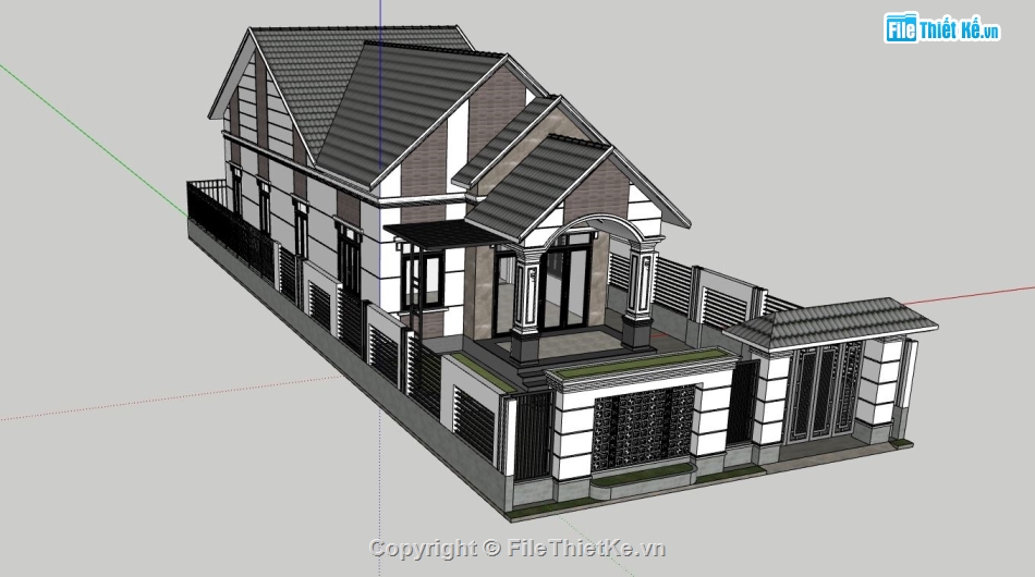 biệt thự 1 tầng,sketchup biệt thự,model su biệt thự 1 tầng,phối cảnh biệt thự 1 tầng