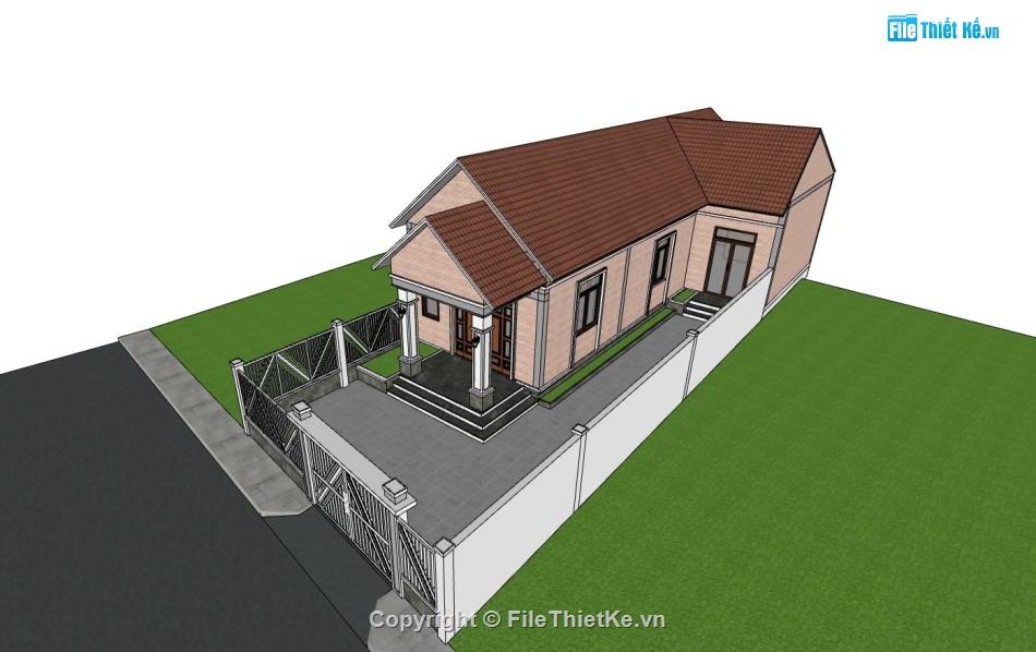 biệt thự 1 tầng,sketchup biệt thự 1 tầng,model su biệt thự 1 tầng,phối cảnh biệt thự 1 tầng