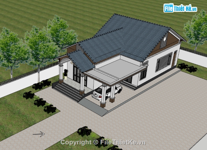 nhà mái thái 1 tầng sketchup,sketchup 1 tầng,sketchup nhà 1 tầng,bản vẽ su nhà 1 tầng,model su nhà 1 tầng,file sketchup nhà 1 tầng