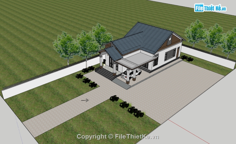 nhà mái thái 1 tầng sketchup,sketchup 1 tầng,sketchup nhà 1 tầng,bản vẽ su nhà 1 tầng,model su nhà 1 tầng,file sketchup nhà 1 tầng