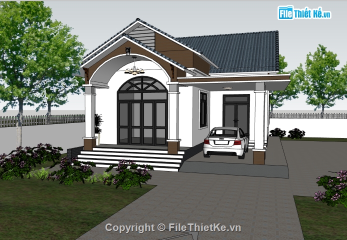 nhà mái thái 1 tầng sketchup,sketchup 1 tầng,sketchup nhà 1 tầng,bản vẽ su nhà 1 tầng,model su nhà 1 tầng,file sketchup nhà 1 tầng