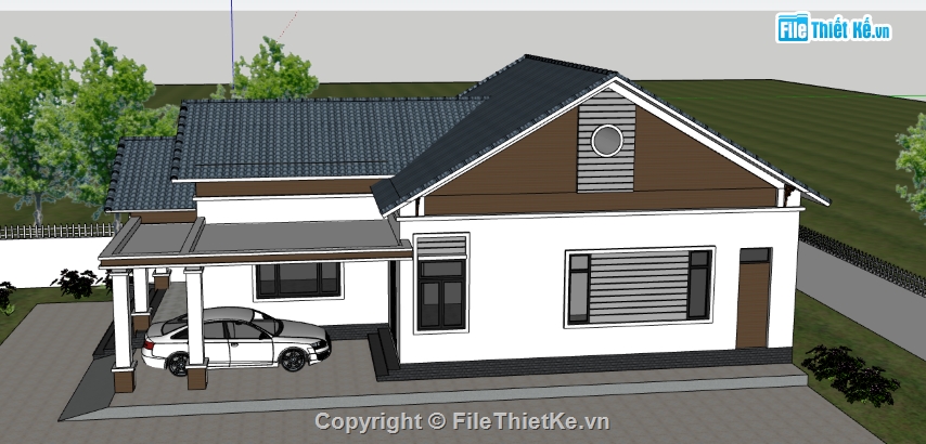 nhà mái thái 1 tầng sketchup,sketchup 1 tầng,sketchup nhà 1 tầng,bản vẽ su nhà 1 tầng,model su nhà 1 tầng,file sketchup nhà 1 tầng