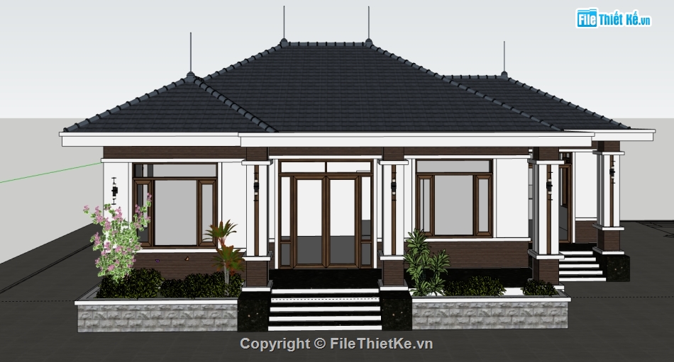 biệt thự 1 tầng,sketchup biệt thự 1 tầng,biệt thự sketchup,sketchup biệt thự