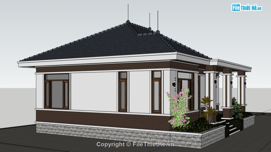 biệt thự 1 tầng,sketchup biệt thự 1 tầng,biệt thự sketchup,sketchup biệt thự